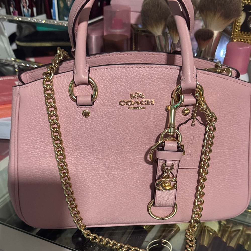 Coach Small Savannah Powder Pink Leather Satchel with Gold Chain